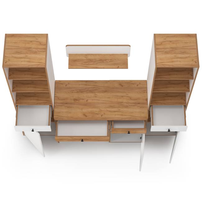 Стол компьютерный Вуди с навесной полкой и два пенала цвет белый премиум/дуб крафт золотой