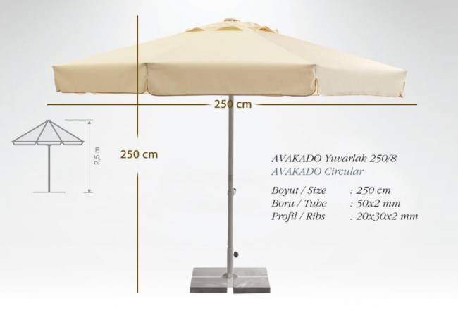 Зонт профессиональный Ø2.5 м Avocado бежевый Ø2500 мм Зонт профессиональный Ø2.5 м Avocado бежевый Ø2500 мм