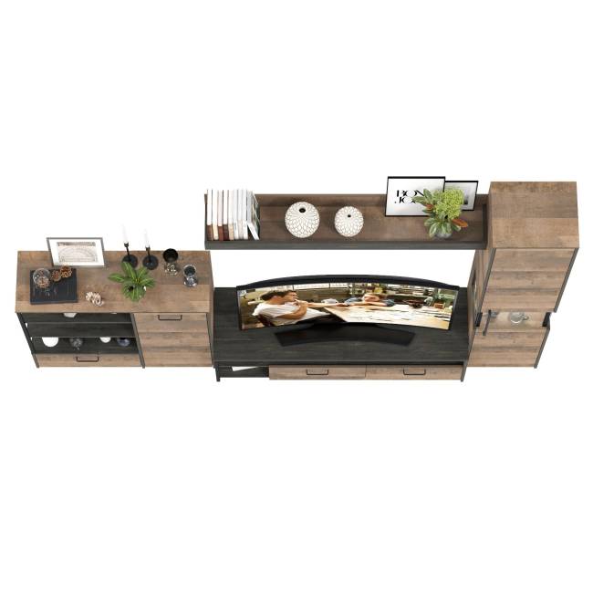 Стенка в гостиную с подсветкой серии Трувор № 21 цвет дуб гранж песочный/интра