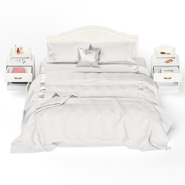 Кровать 1600 Ливерпуль с основанием и двумя тумбами с полками цвет ясень ваниль/белый