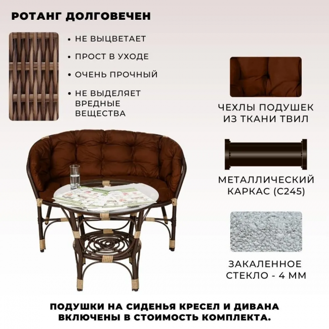 Комплект кофейный из искусственного ротанга "Багама" 3+1