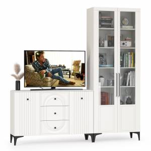 Комод с сервантом Валенсия цвет белый шагрень