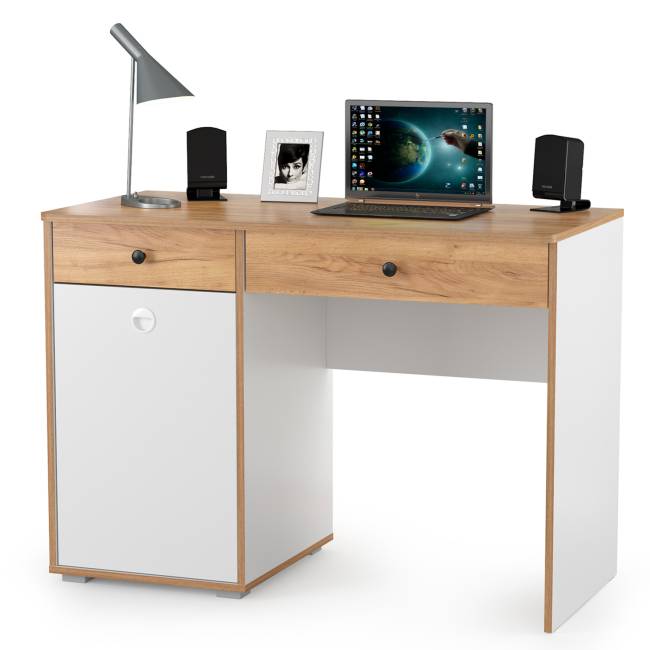 Письменный стол Вуди и платяной шкаф цвет белый премиум/дуб крафт золотой