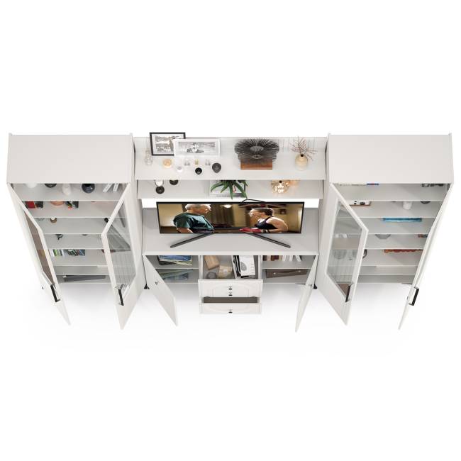 Стенка для гостиной широкая Валенсия № 103 цвет белый шагрень Стенка для гостиной широкая Валенсия № 103 цвет белый шагрень