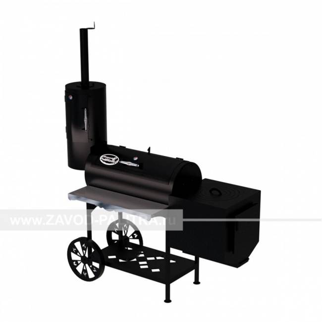 Гриль-Смокер казан XXL, из стали толщиной 3 мм, печь справа, в термостойкой покраске Гриль-Смокер казан XXL, из стали толщиной 3 мм, печь справа, в термостойкой покраске