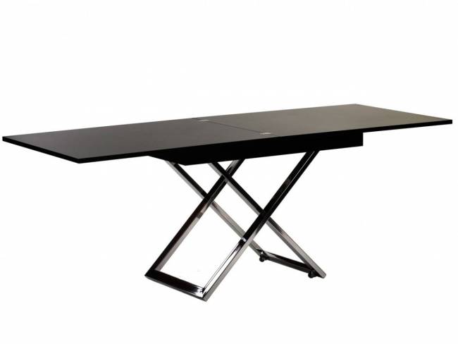 Стол-трансформер Левмар Cross G27/S79 черный глянец/ опоры нерж.сталь Стол-трансформер Левмар Cross G27/S79 черный глянец/ опоры нерж.сталь