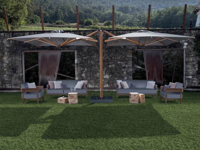 Зонт профессиональный двухкупольный 2.9х6.3 м Galaxia Dual T Timber имитация ироко, серебристо-серый 2900х6300 мм Зонт профессиональный двухкупольный 2.9х6.3 м Galaxia Dual T Timber имитация ироко, серебристо-серый 2900х6300 мм