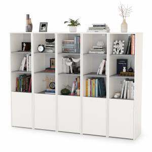 Открытые шкафы для библиотеки Торонто цвет белый шагрень/стальной серый Открытые шкафы для библиотеки Торонто цвет белый шагрень/стальной серый