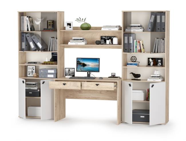 Стенка для домашнего офиса Бостон № 40 цвет дуб эндгрейн элегантный/фасады МДФ милк рикамо софт Стенка для домашнего офиса Бостон № 40 цвет дуб эндгрейн элегантный/фасады МДФ милк рикамо софт