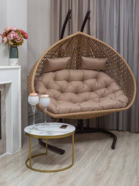 Подвесное двухместное кресло из искусственного ротанга "FRESCO GRANDE", светло-коричневый Подвесное двухместное кресло из искусственного ротанга "FRESCO GRANDE", светло-коричневый