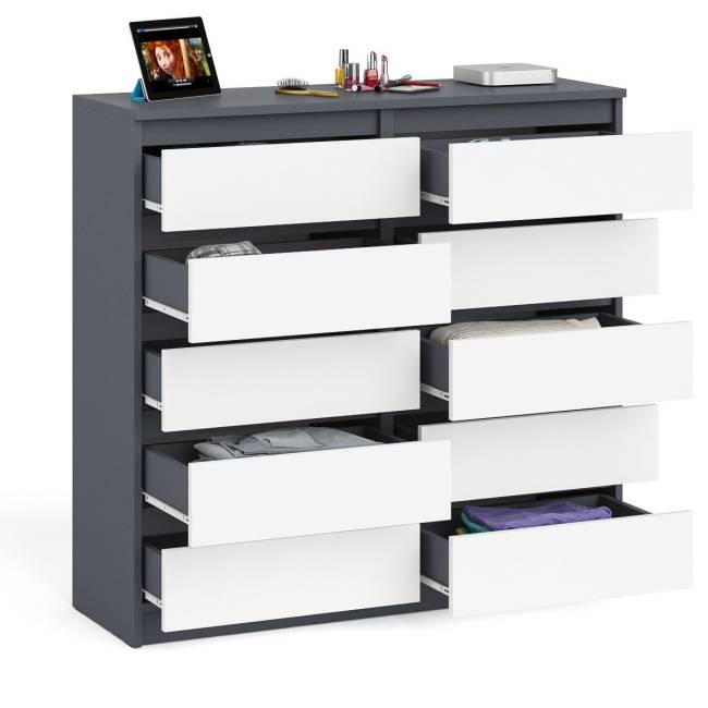 Комод высокий на десять выдвижных ящиков Мори МК1200.10 цвет графит/белый