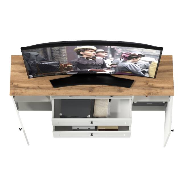 Тумба под ТВ Остин 16.47 цвет белый шагрень/дуб крафт золотой