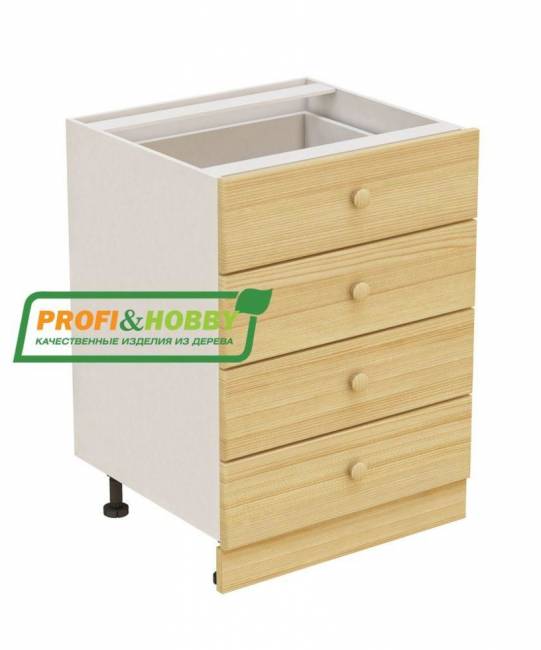 Тумба 4 ящика 600х530х720 + фасад сосна без покраски Тумба 4 ящика 600х530х720 + фасад сосна без покраски