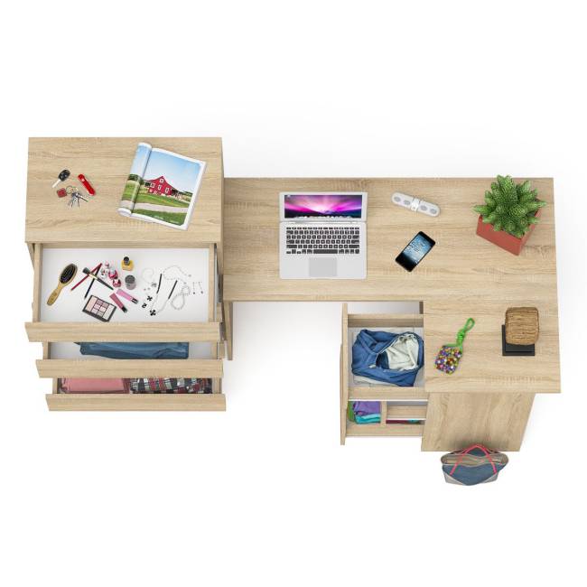 Высокий комод 700 пять ящиков и угловой компьютерный стол МС-16 правый серии Мори цвет дуб сонома Высокий комод 700 пять ящиков и угловой компьютерный стол МС-16 правый серии Мори цвет дуб сонома