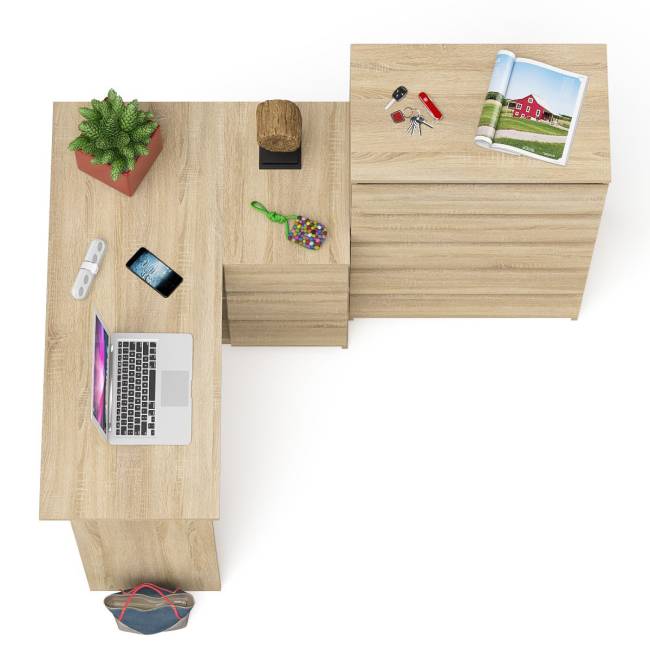 Высокий комод 700 пять ящиков и угловой компьютерный стол МС-16 правый серии Мори цвет дуб сонома Высокий комод 700 пять ящиков и угловой компьютерный стол МС-16 правый серии Мори цвет дуб сонома