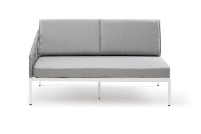 "Канны" правый модуль плетеный из роупа, каркас алюминий белый шагрень, роуп светло-серый круглый, ткань светло-серая "Канны" правый модуль плетеный из роупа, каркас алюминий белый шагрень, роуп светло-серый круглый, ткань светло-серая