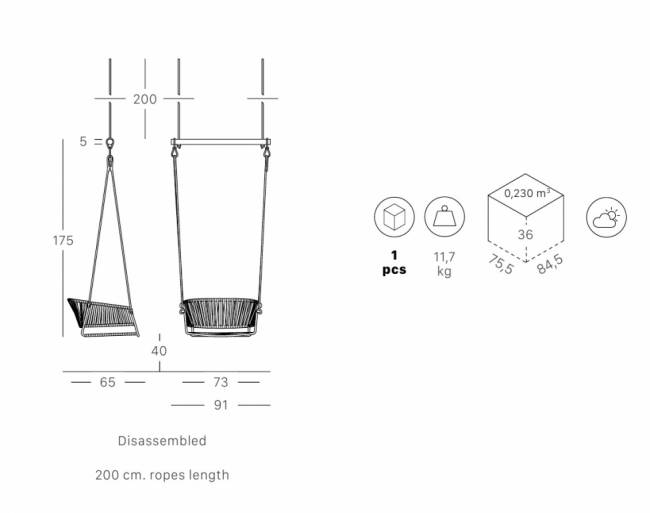 Качели плетеные Lisa Swing антрацит, ментоловый 730х650х1750 мм Качели плетеные Lisa Swing антрацит, ментоловый 730х650х1750 мм