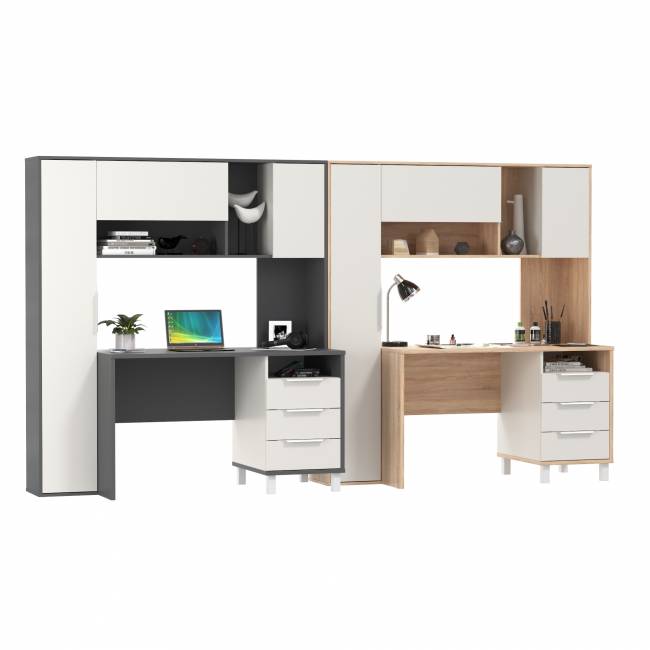 Два компьютерных стола с пеналом и тумбой Комфорт 12.95N цвет дуб сонома/белый/тёмно-серый/белый премиум Два компьютерных стола с пеналом и тумбой Комфорт 12.95N цвет дуб сонома/белый/тёмно-серый/белый премиум