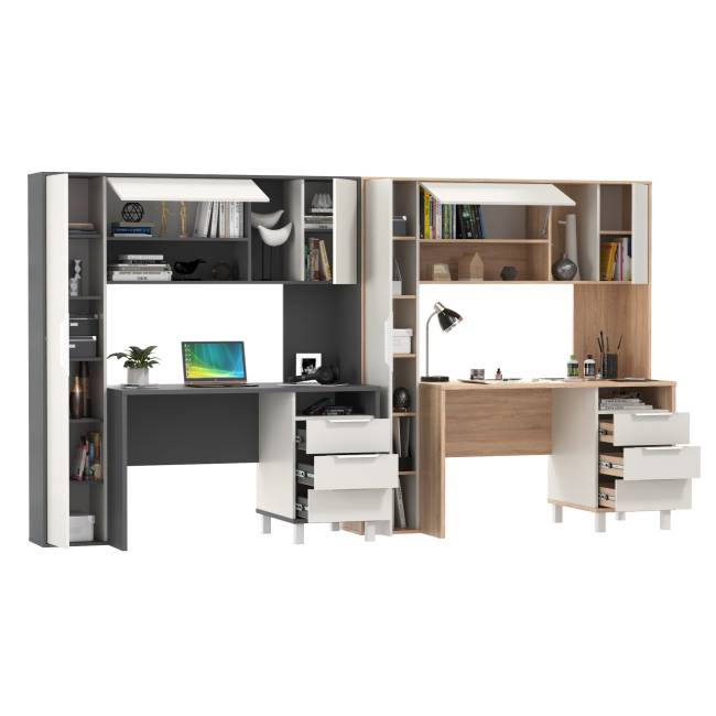 Два компьютерных стола с пеналом и тумбой Комфорт 12.95N цвет дуб сонома/белый/тёмно-серый/белый премиум Два компьютерных стола с пеналом и тумбой Комфорт 12.95N цвет дуб сонома/белый/тёмно-серый/белый премиум