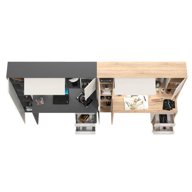 Два компьютерных стола с пеналом и тумбой Комфорт 12.95N цвет дуб сонома/белый/тёмно-серый/белый премиум Два компьютерных стола с пеналом и тумбой Комфорт 12.95N цвет дуб сонома/белый/тёмно-серый/белый премиум