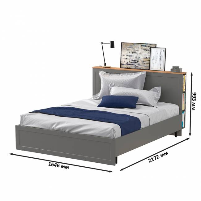 Кровать двуспальная 1600 Остин 11.53 цвет серый графит/дуб крафт золотой