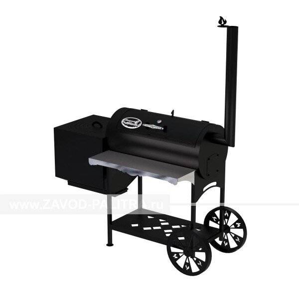 Гриль-Смокер казан XL, из стали толщиной 5 мм, печь слева, в термостойкой покраске