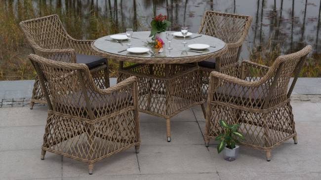 "Эспрессо" плетеный круглый стол, диаметр 118 см, цвет соломенный "Эспрессо" плетеный круглый стол, диаметр 118 см, цвет соломенный