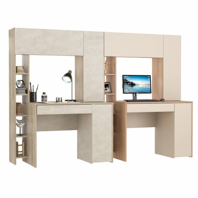 Два стола с надстройкой Комфорт 12.71 цвет дуб крафт серый/шёлковый камень/гикори рокфорд натуральный/сатин Два стола с надстройкой Комфорт 12.71 цвет дуб крафт серый/шёлковый камень/гикори рокфорд натуральный/сатин