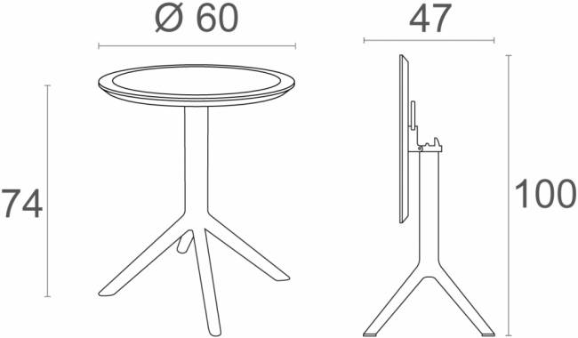 Стол пластиковый складной Sky Folding Table Ø60 темно-серый Ø600х740 мм