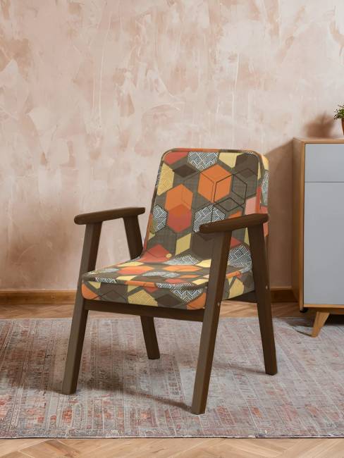 Кресло Ретро ткань геометрия коричневый, каркас орех