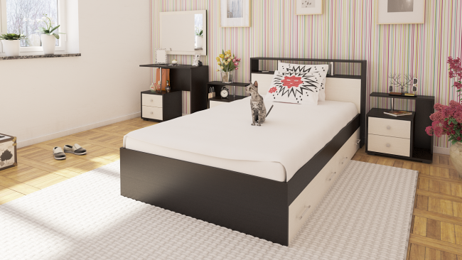 Кровать с ящиками 1200 Камелия + две тумбы цвет венге/дуб лоредо Кровать с ящиками 1200 Камелия + две тумбы цвет венге/дуб лоредо