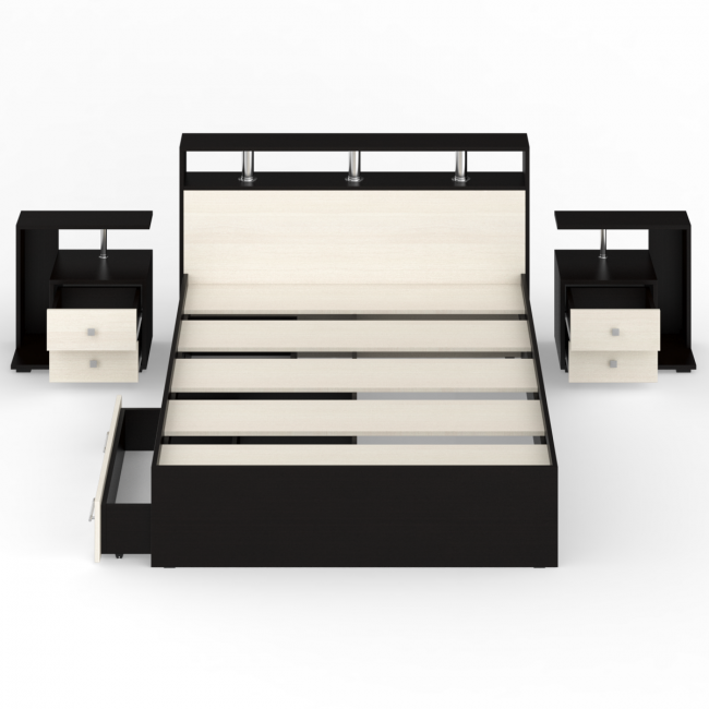 Кровать с ящиками 1400 Камелия + две тумбы цвет венге/дуб лоредо Кровать с ящиками 1400 Камелия + две тумбы цвет венге/дуб лоредо