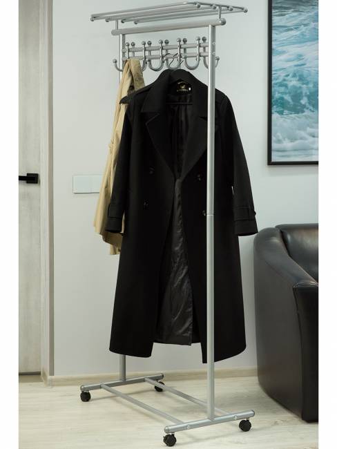 Вешалка напольная на колесах М 9 металлик с крючками Вешалка напольная на колесах М 9 металлик с крючками