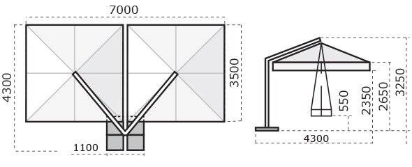Зонт профессиональный двухкупольный 3.5х7 м Alu Double Dark антрацит, слоновая кость 3500х7000 мм