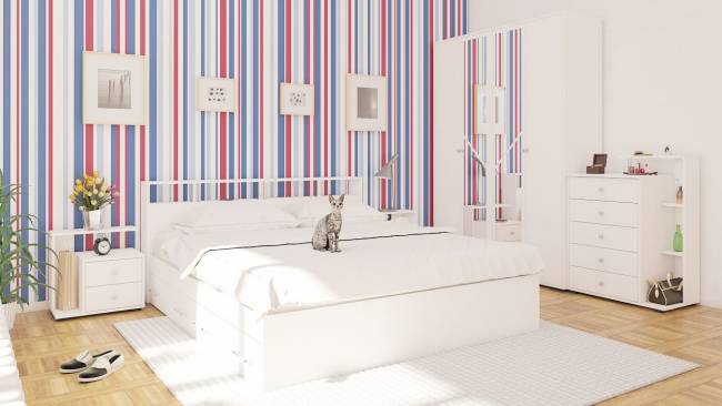 Кровать с ящиками 1800 Камелия + две тумбы цвет белый