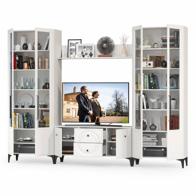 Два широких серванта и ТВ-тумба Валенсия цвет белый шагрень Два широких серванта и ТВ-тумба Валенсия цвет белый шагрень