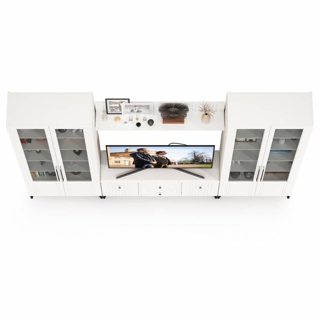 Два широких серванта и ТВ-тумба Валенсия цвет белый шагрень Два широких серванта и ТВ-тумба Валенсия цвет белый шагрень