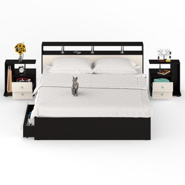 Кровать с ящиками 1800 Камелия + две тумбы цвет венге/дуб лоредо Кровать с ящиками 1800 Камелия + две тумбы цвет венге/дуб лоредо