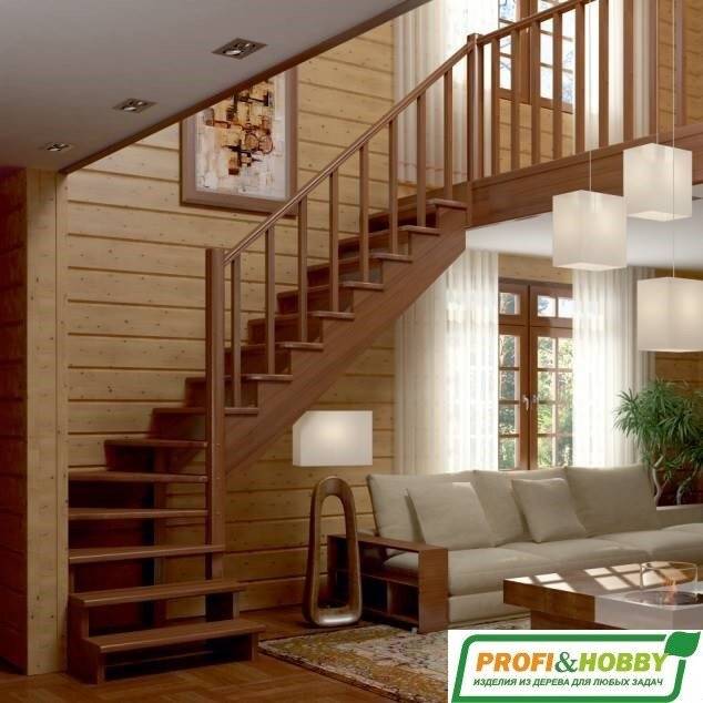 Деревянная лестница К-001м/1 под покраску Деревянная лестница К-001м/1 под покраску