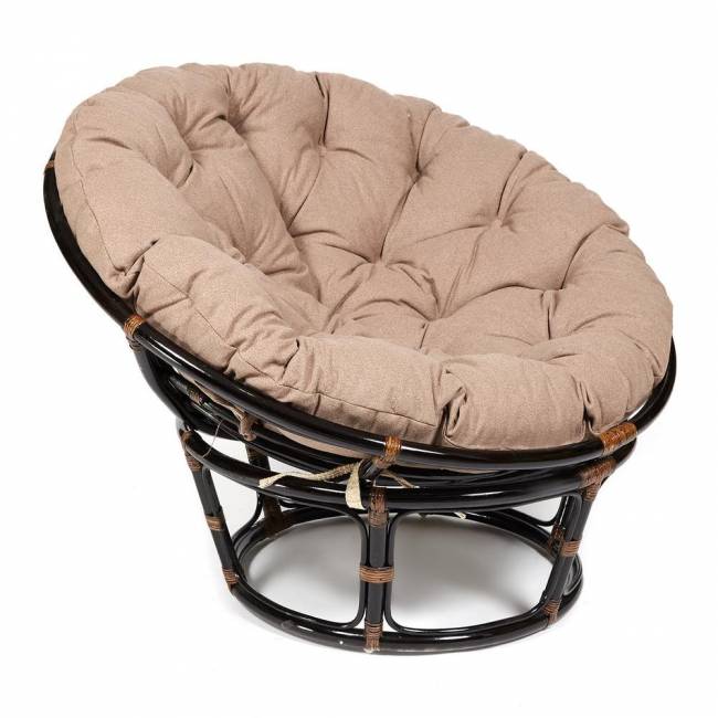 Кресло Папасан/Papasan (23/01 W) /с подушкой и ремешками/ 115х101х104см, античный черно-коричневый, экошерсть коричневый, 1811-5 Antique brown (античный черно-коричневый)