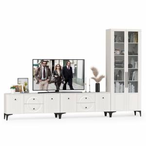 Две тумбы под аппаратуру и сервант Валенсия цвет белый шагрень