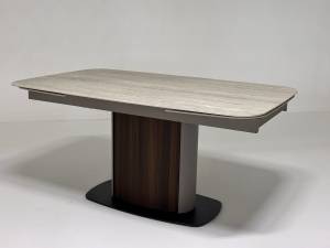 Стол DAGFINN 160 IVORY TRAVERTINE SOLID CERAMIC / Кофе / Орех, ®DISAUR